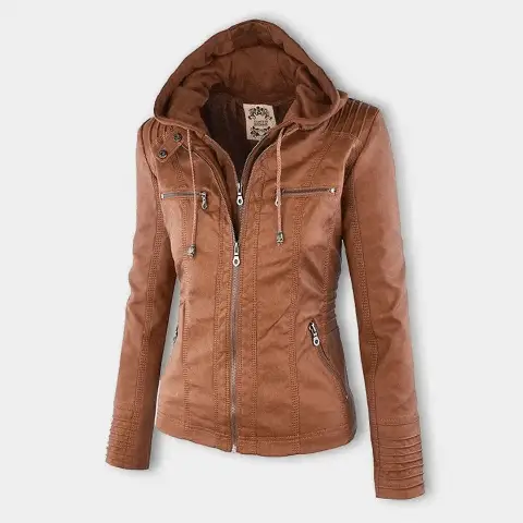 Lederjacke mit kapuze aus verschiedenen winkeln gezeigt